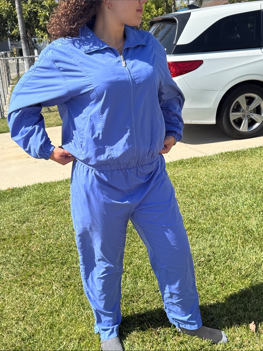 VINTAGE 90s BOLLE SPORT TRACK SUIT SIZE LP LARGE PETITE BLUE PANTS JACKET